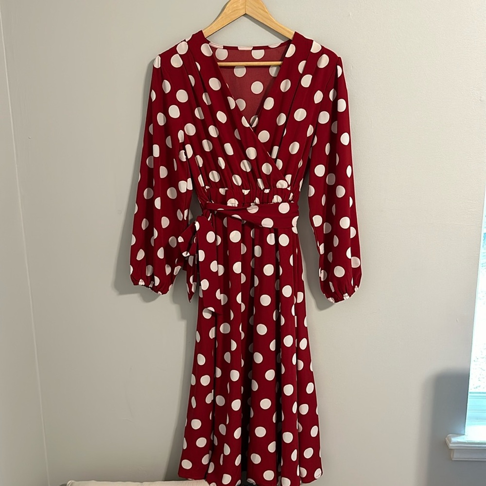 Red Polka Dot Belted Dress
